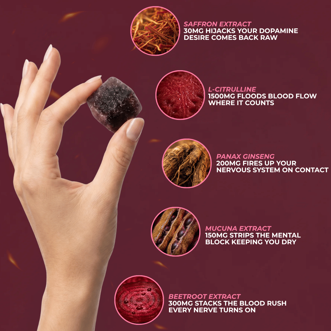NAUGHTY CUBES. The Female Arousal Gummy That Actually Works.