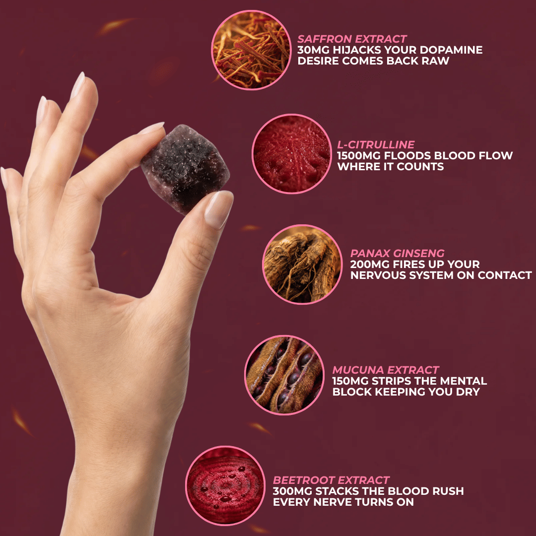 NAUGHTY CUBES. The Female Arousal Gummy That Actually Works.