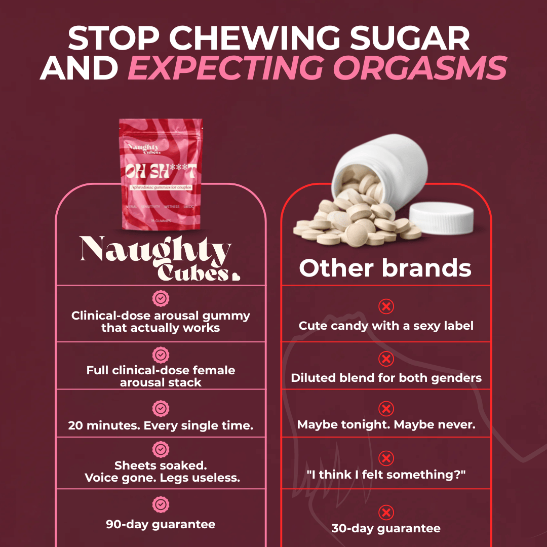 NAUGHTY CUBES. The Female Arousal Gummy That Actually Works.